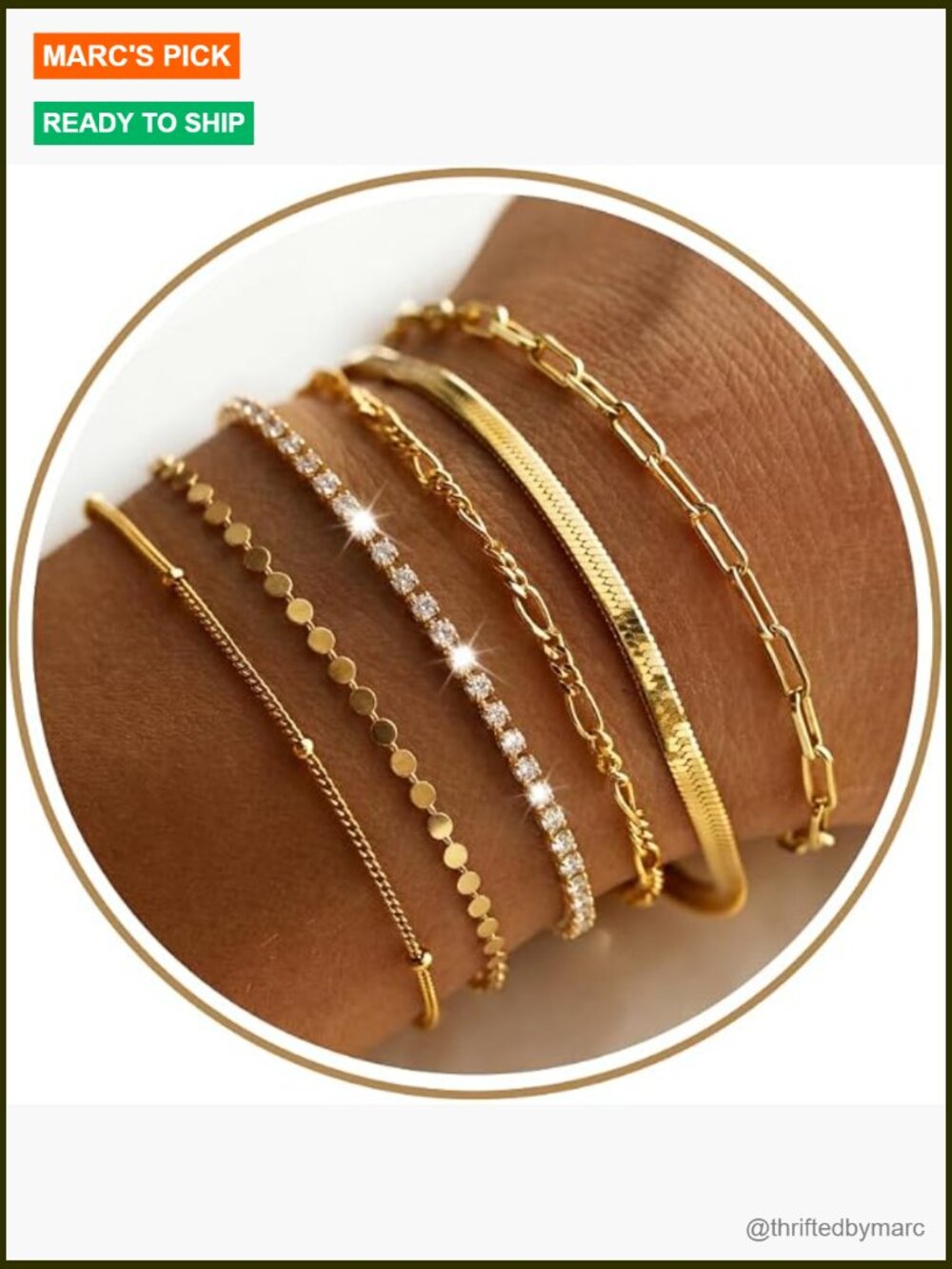 6-Piece Gold Bracelet Set for Women Dainty Stackable Waterproof Layered